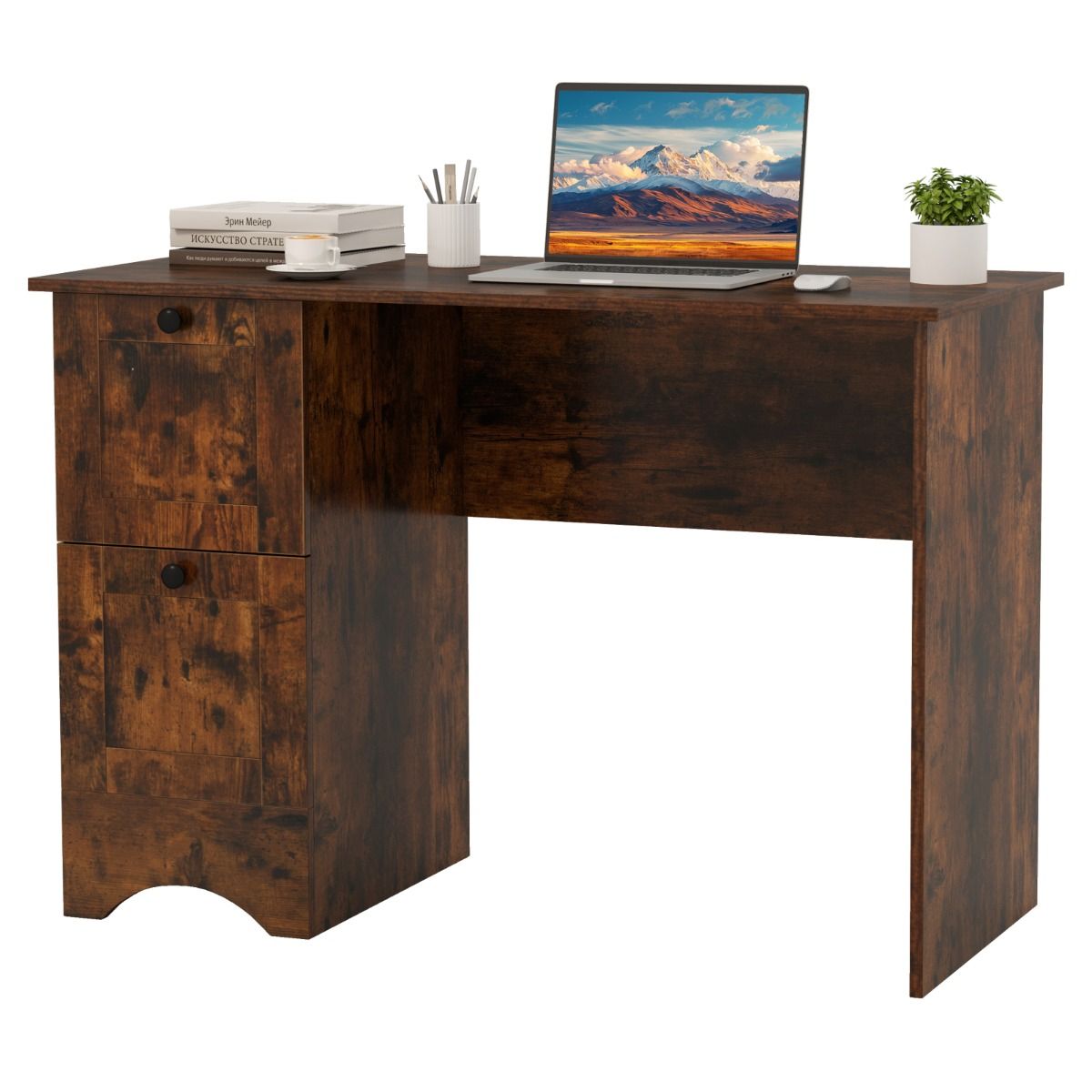 CompactLiving Bureau met 2 Lades 109x50 cm - Rustiek Bruin - Afbeelding 3