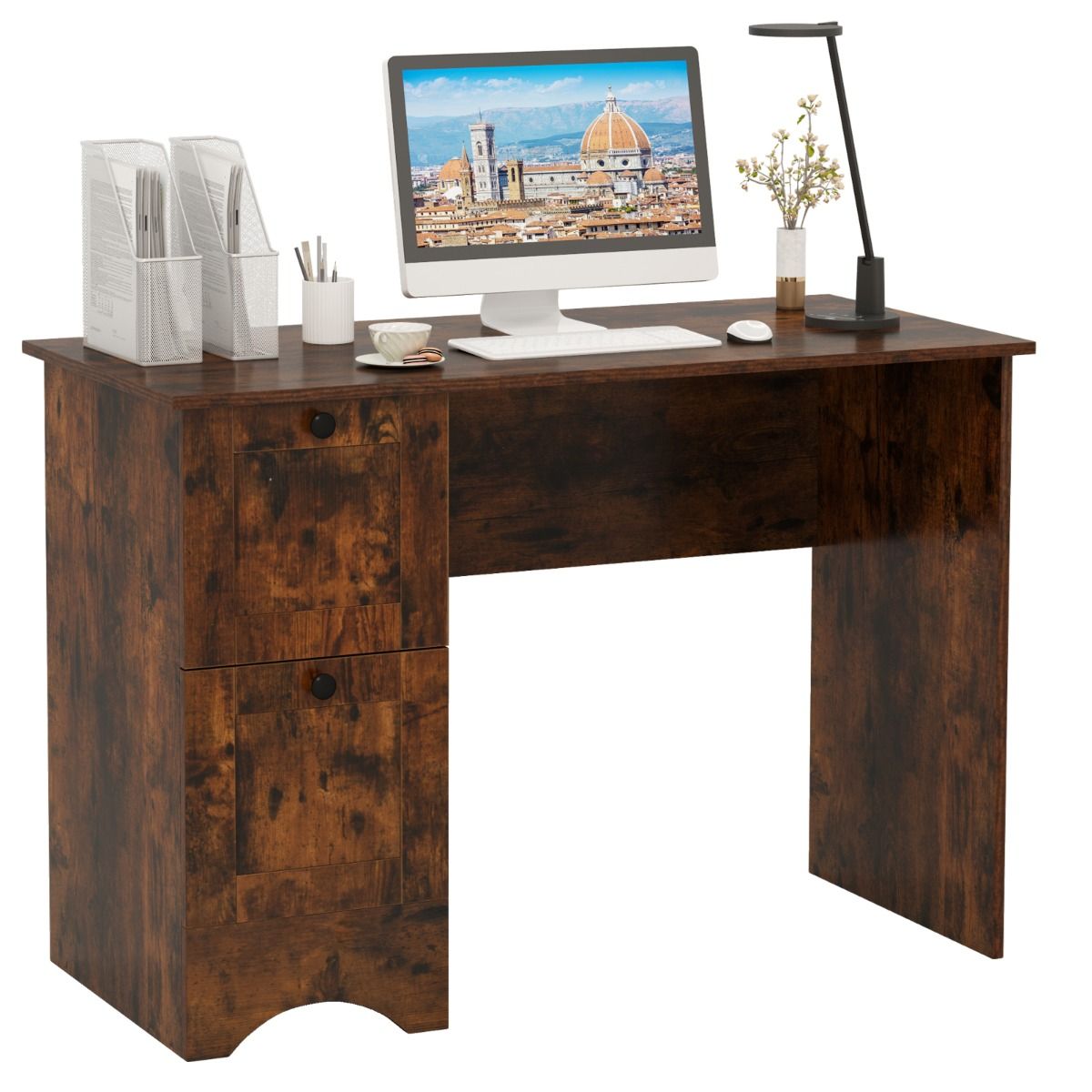 CompactLiving Bureau met 2 Lades 109x50 cm - Rustiek Bruin - Afbeelding 2