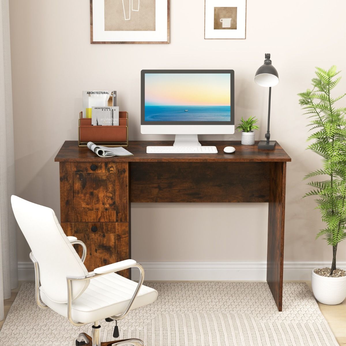 CompactLiving Bureau met 2 Lades 109x50 cm - Rustiek Bruin - Afbeelding 7