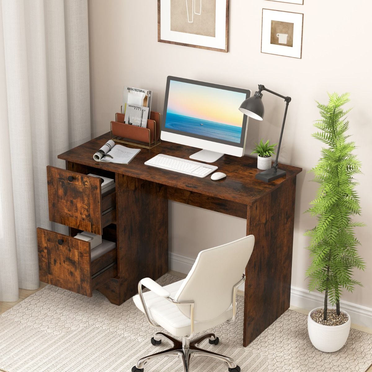 CompactLiving Bureau met 2 Lades 109x50 cm - Rustiek Bruin - Afbeelding 5