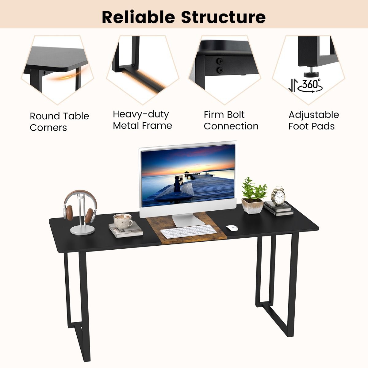 SolidBase Logic Bureau 160x60 cm - Rustiek Bruin & Zwart - Afbeelding 5