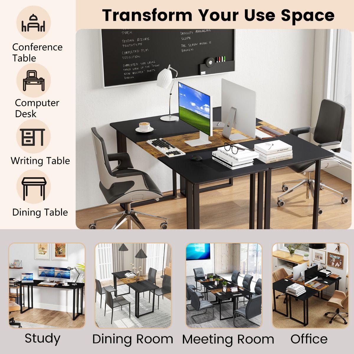 SolidBase Logic Bureau 160x60 cm - Rustiek Bruin & Zwart - Afbeelding 4
