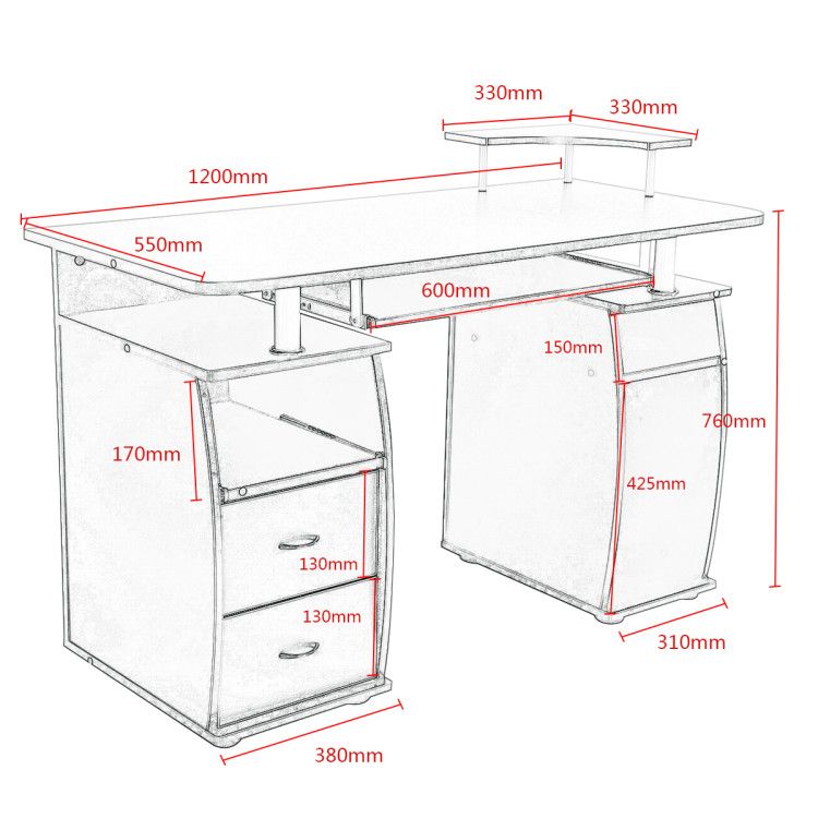 Station All-in-One Computerbureau 120x55 cm - Wit - Afbeelding 4