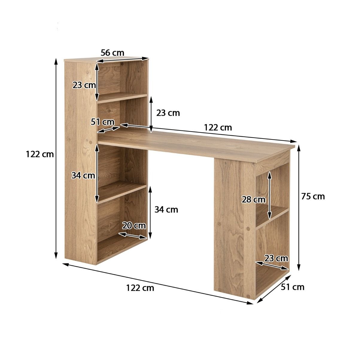 CombiSmart Computerbureau met Boekenkast 122x51 cm - Natuur - Afbeelding 8