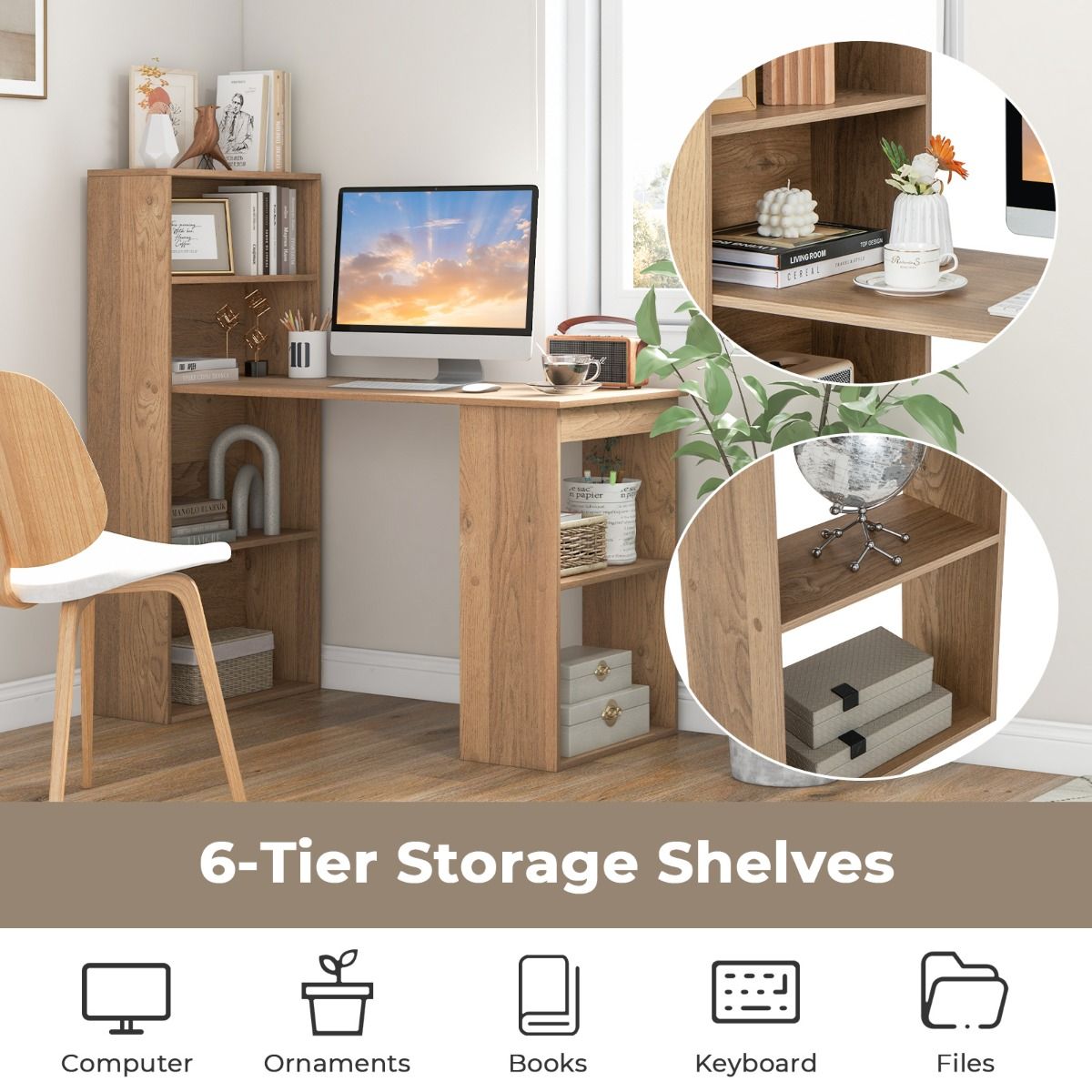 CombiSmart Computerbureau met Boekenkast 122x51 cm - Natuur - Afbeelding 7