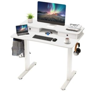 Ergo-Storage Elektrisch Zit-Sta Bureau – 100 x 60 cm – Met Monitorstandaard & Lades – Wit