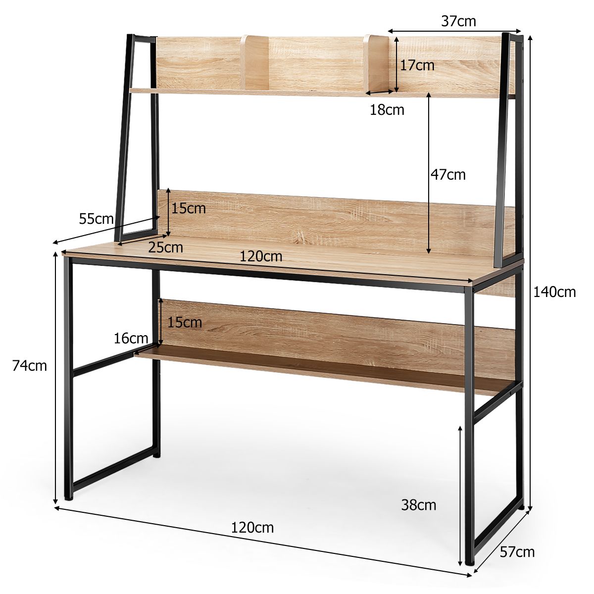 StudioLoft Bureau met Boekenkast 120x57 cm – Natuur - Afbeelding 3