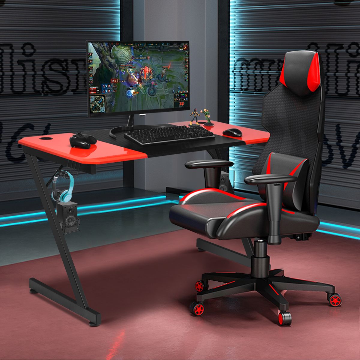ProGamer Z-Series Gaming Bureau 120x60 cm – Rood/Zwart - Afbeelding 6