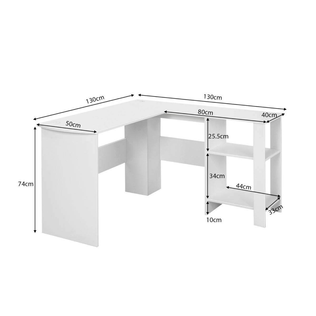 OptiCorner Bureau L-Vorm 130x130 cm – Wit - Afbeelding 3
