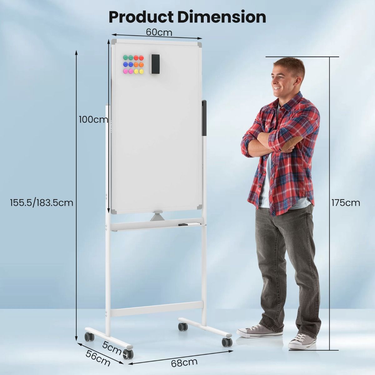 FlexStand Mobiel Flipover Whiteboard – Wit – In Hoogte Verstelbaar - Afbeelding 3