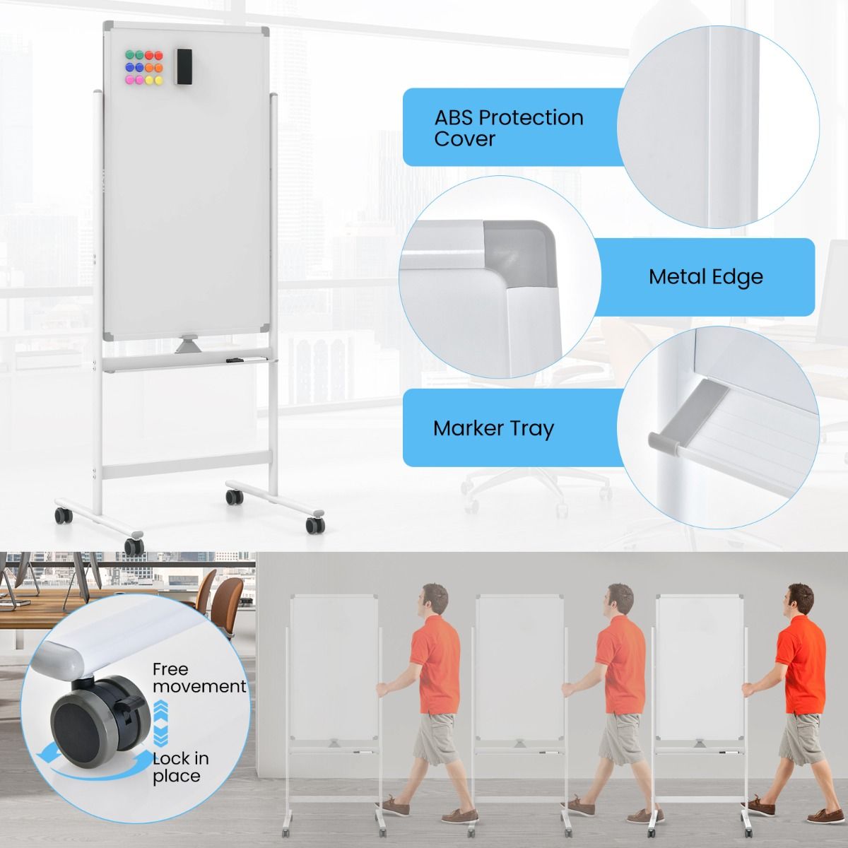 FlexStand Mobiel Flipover Whiteboard – Wit – In Hoogte Verstelbaar - Afbeelding 7
