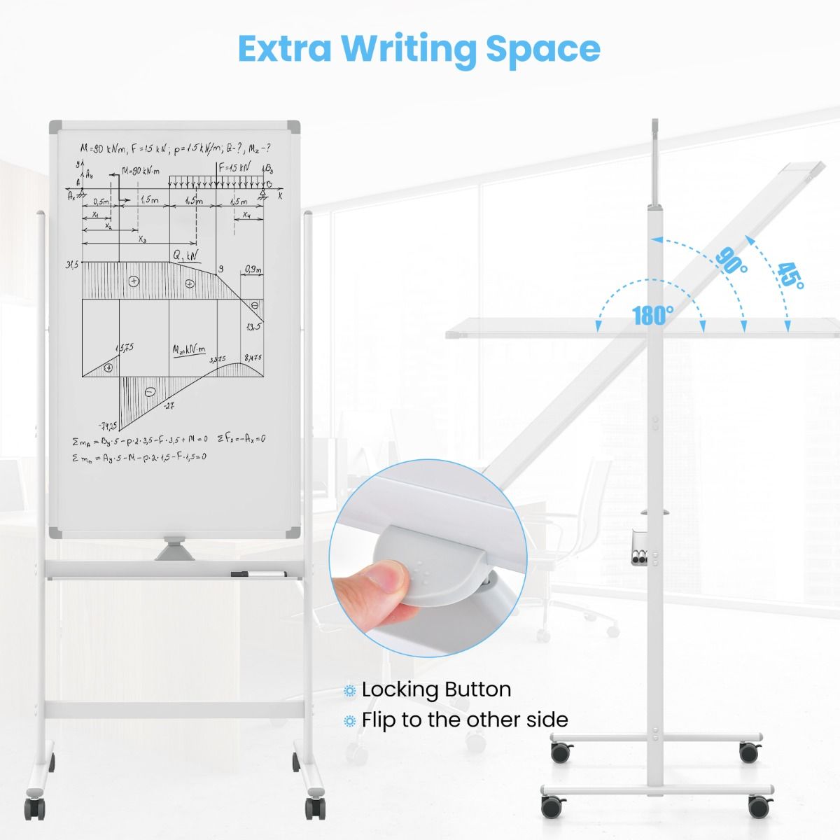 FlexStand Mobiel Flipover Whiteboard – Wit – In Hoogte Verstelbaar - Afbeelding 8