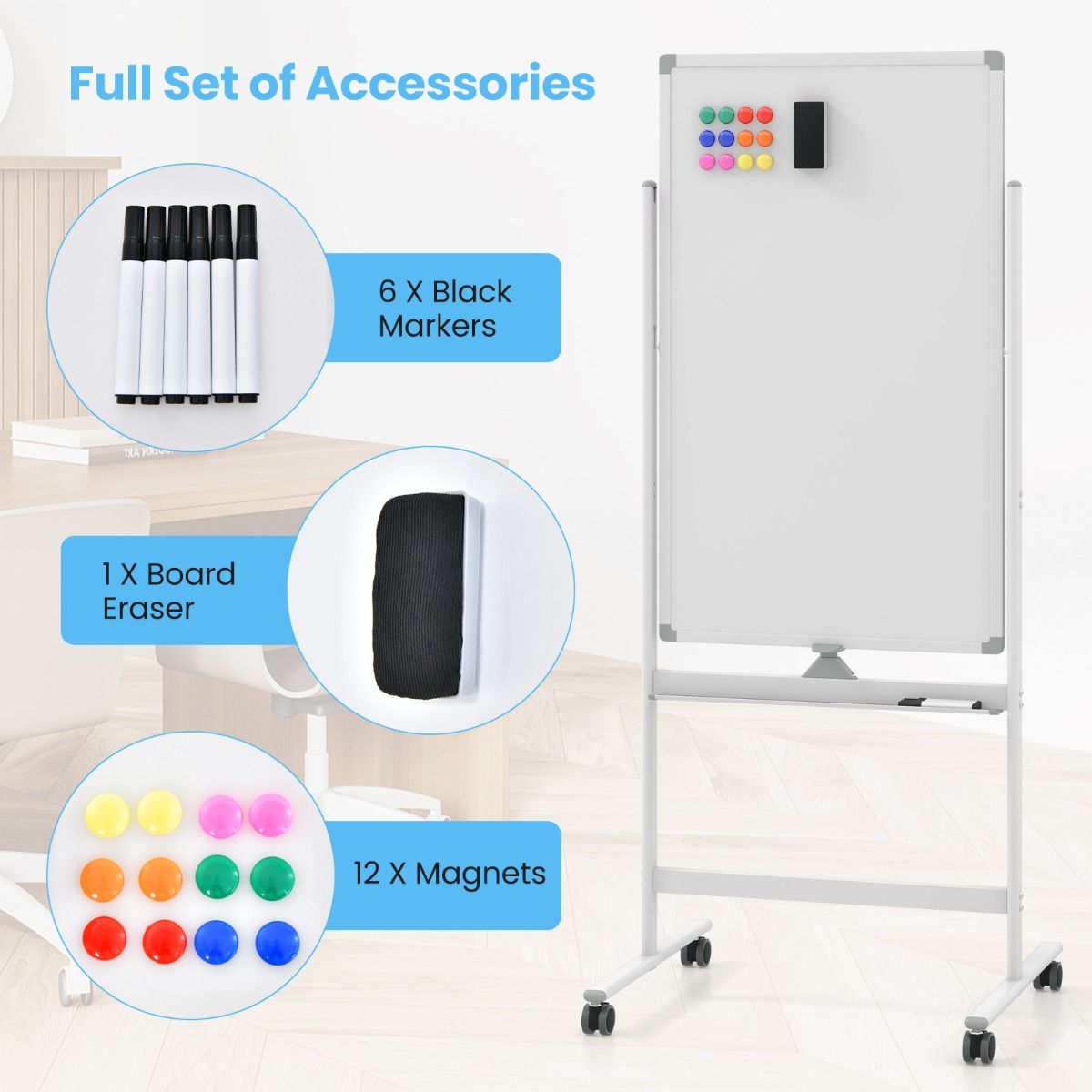 FlexStand Mobiel Flipover Whiteboard – Wit – In Hoogte Verstelbaar - Afbeelding 6