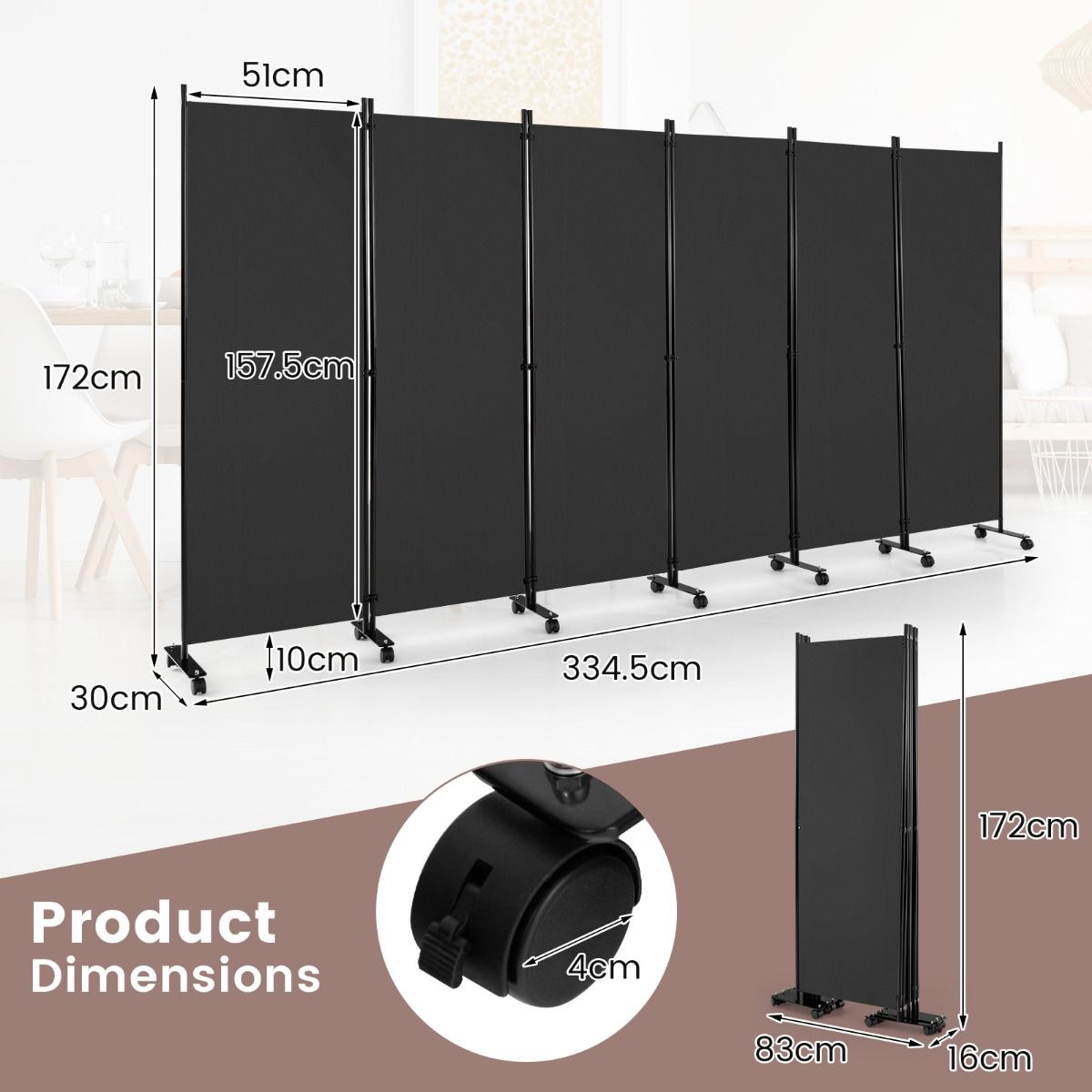 PrivaScreen Mobile XL 6-Delig Kamerscherm op Wielen 335x172 cm – Grijs - Afbeelding 2