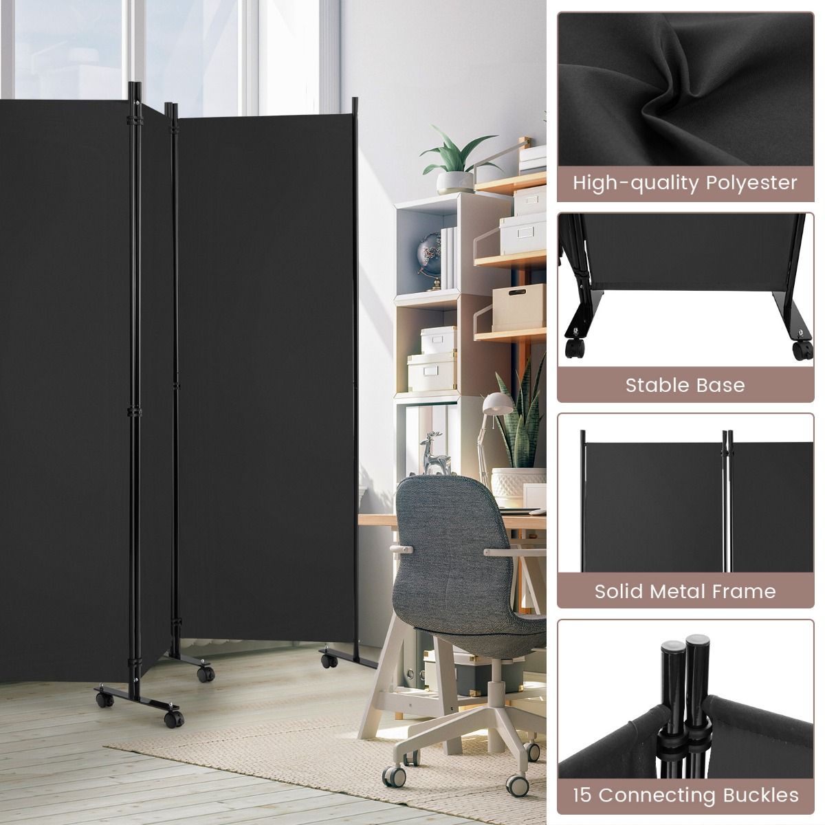 PrivaScreen Mobile XL 6-Delig Kamerscherm op Wielen 335x172 cm – Grijs - Afbeelding 3