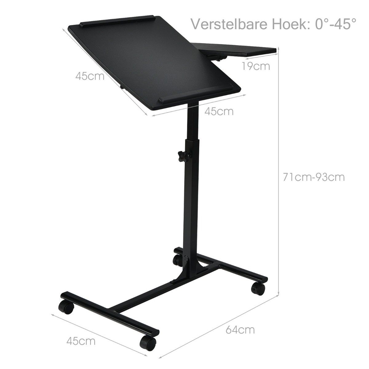 FlexiWork Verrijdbare Laptoptafel 64x45 cm – Zwart - Afbeelding 3
