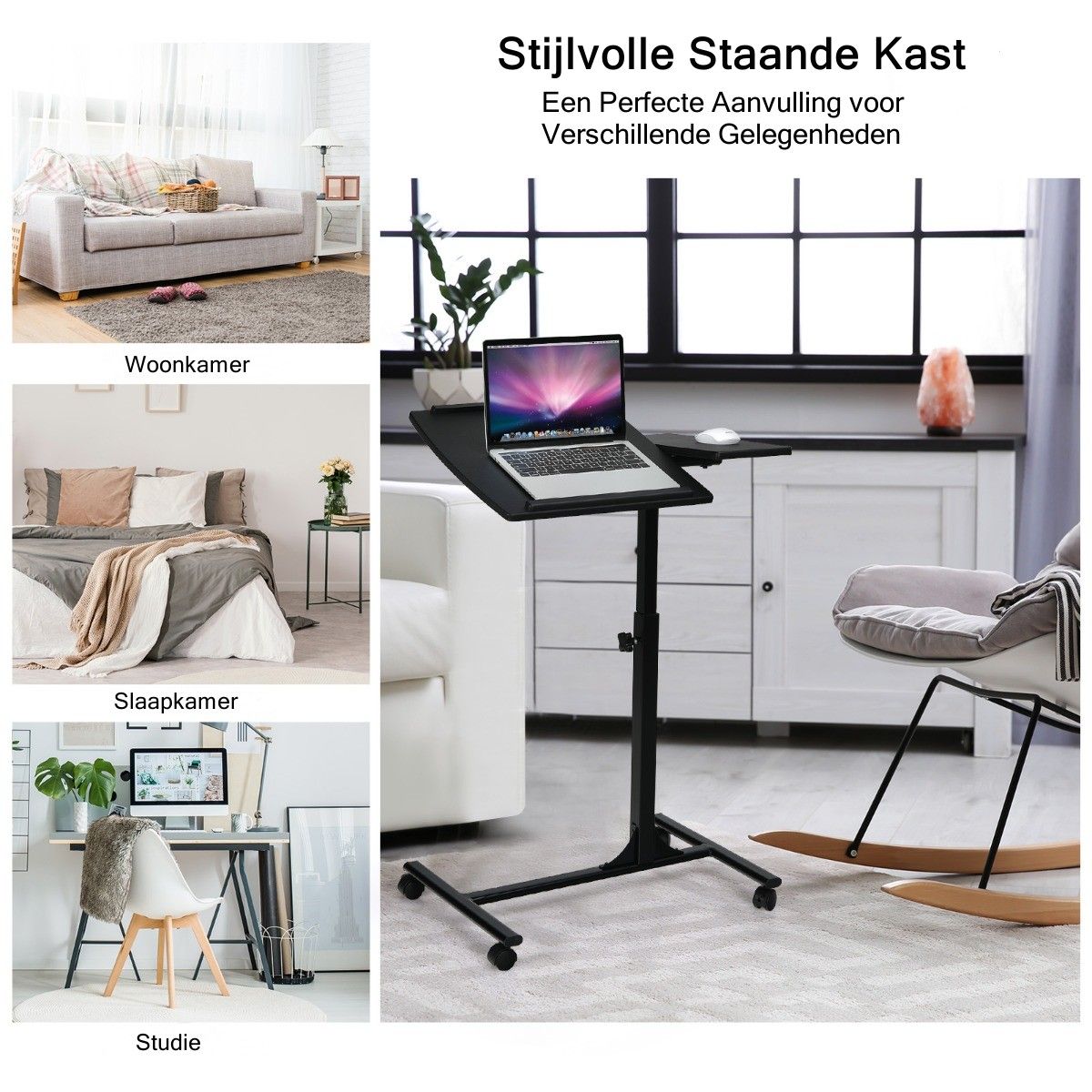 FlexiWork Verrijdbare Laptoptafel 64x45 cm – Zwart - Afbeelding 7