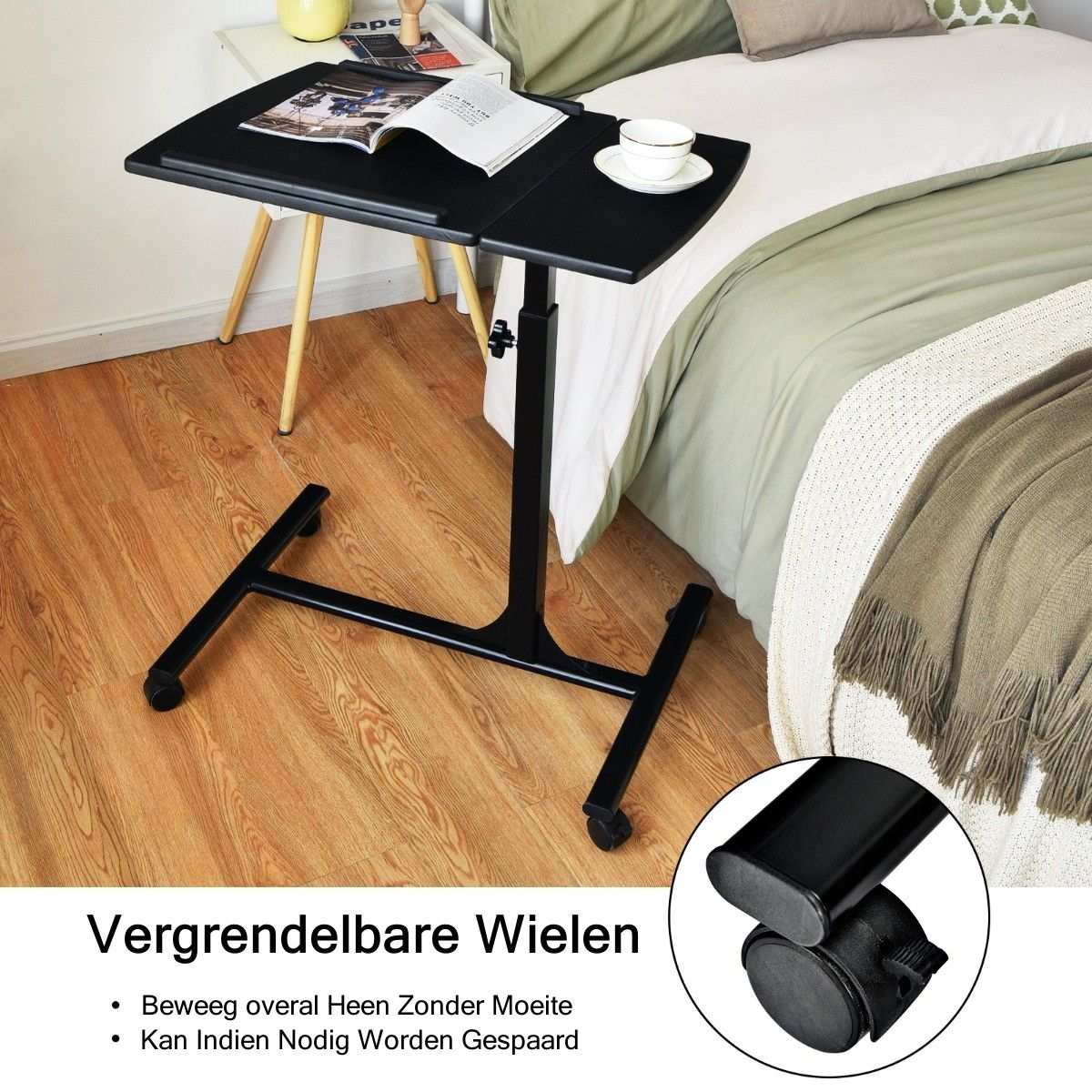FlexiWork Verrijdbare Laptoptafel 64x45 cm – Zwart - Afbeelding 5