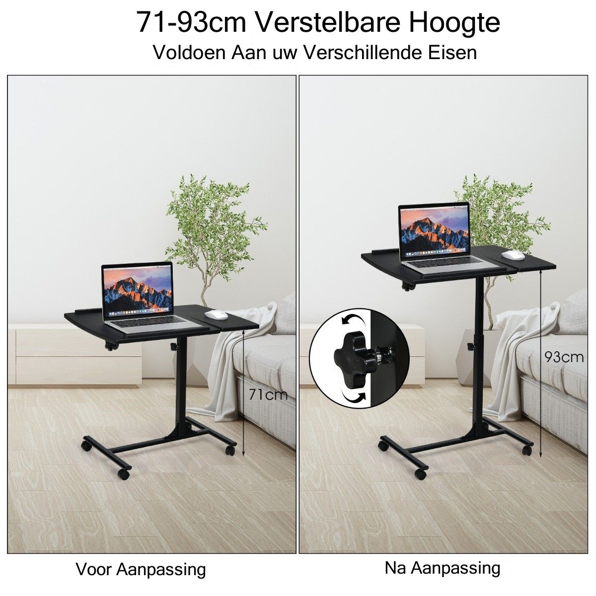 FlexiWork Verrijdbare Laptoptafel 64x45 cm – Zwart - Afbeelding 6