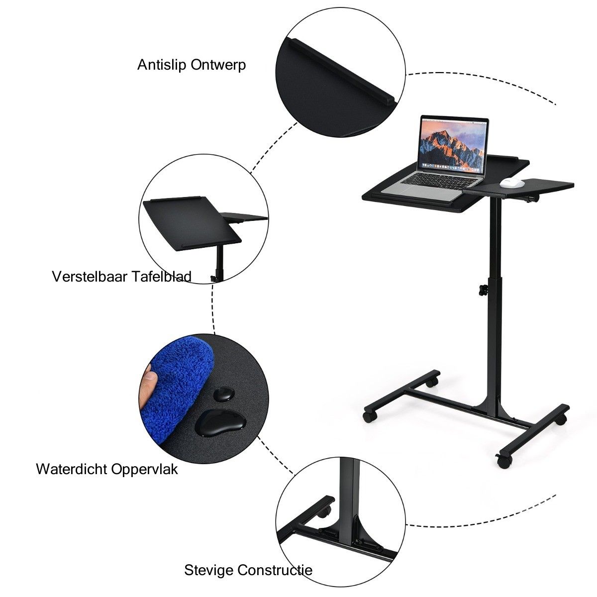 FlexiWork Verrijdbare Laptoptafel 64x45 cm – Zwart - Afbeelding 4