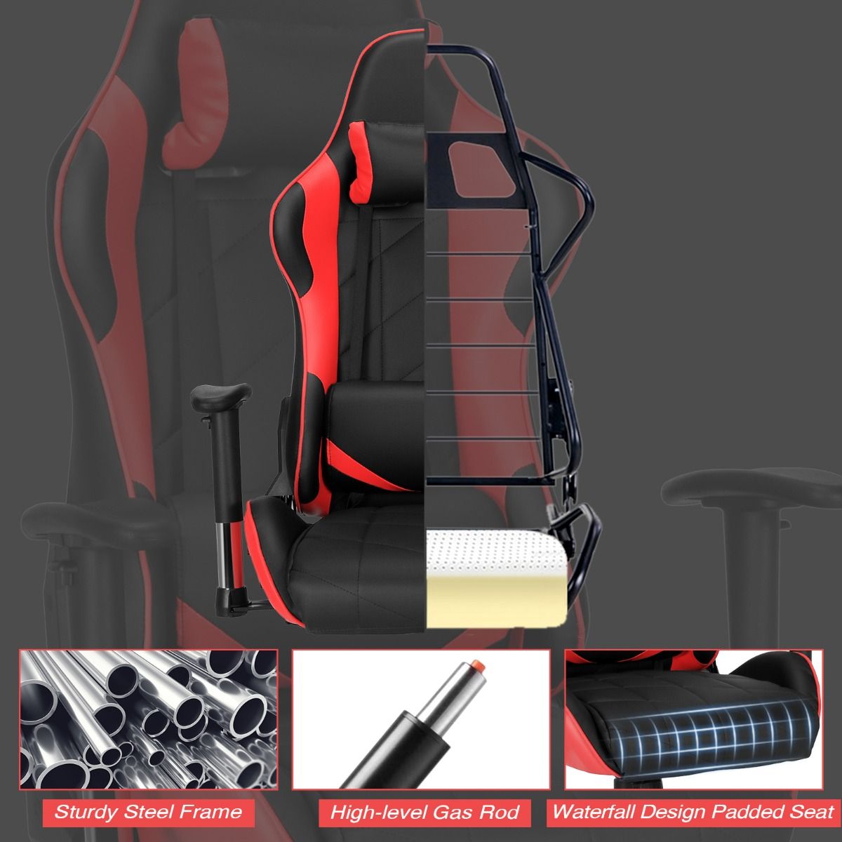 Apex Race Gaming Stoel 125-135 cm – Rood/Zwart - Afbeelding 10