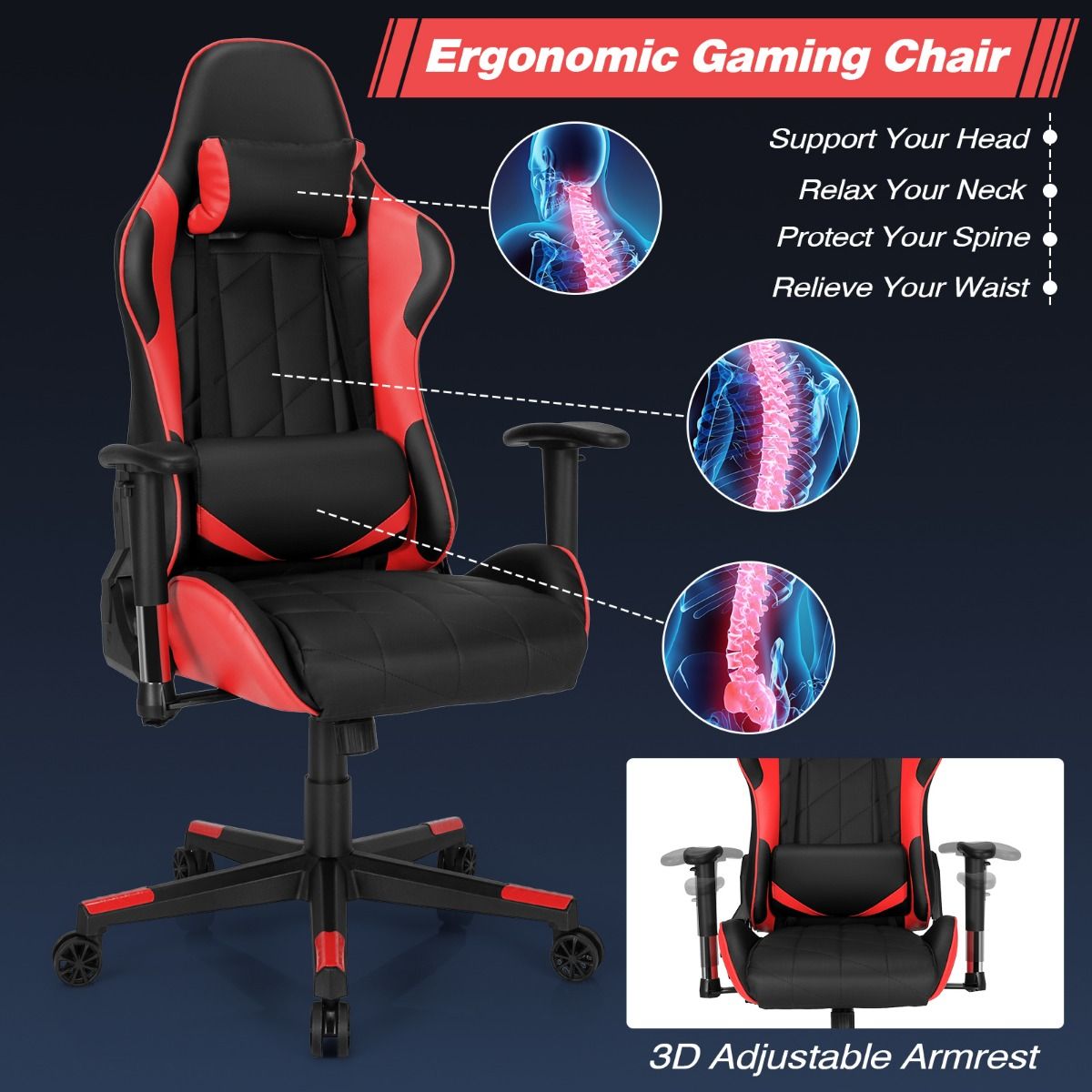 Apex Race Gaming Stoel 125-135 cm – Rood/Zwart - Afbeelding 5